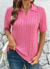 pinkfarbene Bluse mit Umlegekragen und kurzen Ärmeln