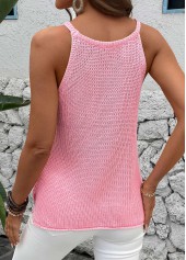 Pink tops,Plain Color tops,Pink Round Neck Sleeveless Tank Top