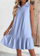 Light Blue dresses,Striped dresses,Geometric dresses,Everyday dresses,Casual dresses,ROTITA Button Striped Light Blue Short A Line Sleeveless Dress