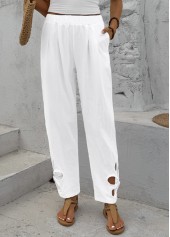White bottoms,Plain Color bottoms,White Straight Leg Elastic Waist Mid Waisted Pants