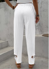 White bottoms,Plain Color bottoms,White Straight Leg Elastic Waist Mid Waisted Pants