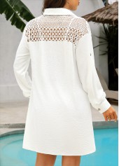 White swimwear,Plain Color swimwear,White Long Sleeve Button Cover Up