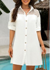 White swimwear,Plain Color swimwear,White Long Sleeve Button Cover Up