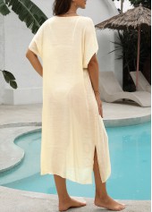 Beige swimwear,Plain Color swimwear,Beige Color Patchwork Detail Cover Up