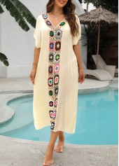 Beige swimwear,Plain Color swimwear,Beige Color Patchwork Detail Cover Up