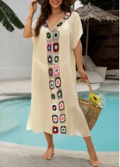 Beige swimwear,Plain Color swimwear,Beige Color Patchwork Detail Cover Up