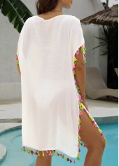 White swimwear,Plain Color swimwear,White Color Patchwork V Neck Cover Up
