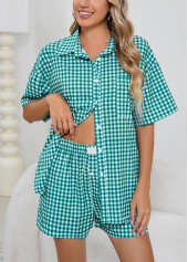 haut de détente et short à col chemise vert menthe à carreaux