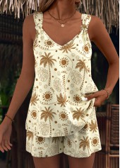 ROTITA Tropical Plants Light Camel Tank Top and Shorts Co-ords