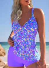 Purple swimwear,Ditsy Floral swimwear,ROTITA Smocked Purple Ditsy Floral Print High Waisted Tankini Set
