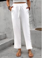 White bottoms,Plain Color bottoms,White Elastic Waist High Waisted Pants