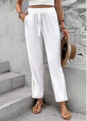 White bottoms,Plain Color bottoms,White Elastic Waist High Waisted Pants