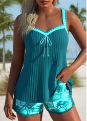 Ensemble tankini taille moyenne à imprimé plantes tropicales turquoise Rotita Tie