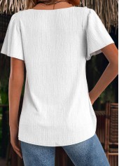 Raw white tops,Plain Color tops,ROTITA Patchwork Raw White Square Neck Short Sleeve T Shirt