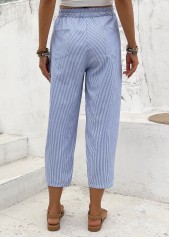 Light Blue bottoms,Striped bottoms,Geometric bottoms,Striped Light Blue Straight Leg Elastic Waist Pants