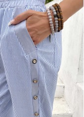 Light Blue bottoms,Striped bottoms,Geometric bottoms,Striped Light Blue Straight Leg Elastic Waist Pants