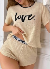 Light Camel loungewear,Letter loungewear,Letter Print Light Camel Lounge Top and Shorts