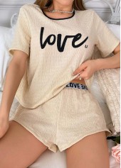 Light Camel loungewear,Letter loungewear,Letter Print Light Camel Lounge Top and Shorts