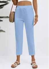 Light Blue bottoms,Plain Color bottoms,Elastic Waist Light Blue High Waisted Pants