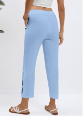 Light Blue bottoms,Plain Color bottoms,Elastic Waist Light Blue High Waisted Pants