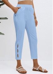 Light Blue bottoms,Plain Color bottoms,Elastic Waist Light Blue High Waisted Pants
