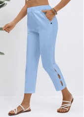 Light Blue bottoms,Plain Color bottoms,Elastic Waist Light Blue High Waisted Pants