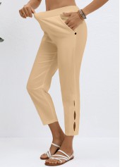 Elastic Waist Light Coffee High Waisted Pants