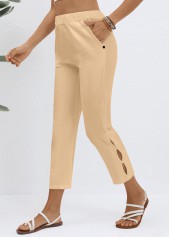 Light Coffee bottoms,Plain Color bottoms,Elastic Waist Light Coffee High Waisted Pants