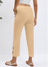Light Coffee bottoms,Plain Color bottoms,Elastic Waist Light Coffee High Waisted Pants