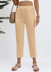 Light Coffee bottoms,Plain Color bottoms,Elastic Waist Light Coffee High Waisted Pants