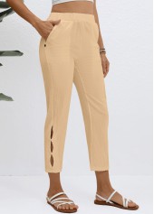 Light Coffee bottoms,Plain Color bottoms,Elastic Waist Light Coffee High Waisted Pants