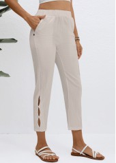 Grey bottoms,Plain Color bottoms,Elastic Waist High Waisted Grey Pants