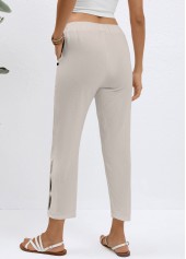 Grey bottoms,Plain Color bottoms,Elastic Waist High Waisted Grey Pants