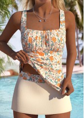 Rotita – Beiges Tankini-Set mit mittelhohem Bund und Blumenmuster