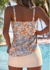 Beige swimwear,Floral swimwear,Plants swimwear,ROTITA Beige Floral Print Mid Waisted Tankini Set