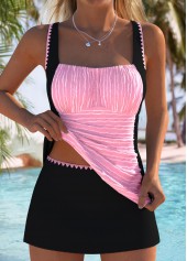 Rotita Jacquard-Tankini-Set mit mittlerer Taille in Hellrosa