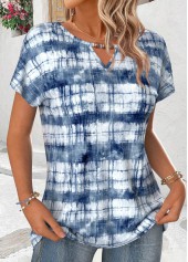 Dusty Blue tops,Tie Dye tops,ROTITA Cut Out Tie Dye Print Dusty Blue T Shirt