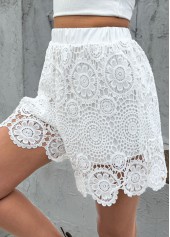 White bottoms,Plain Color bottoms,White Straight Leg Elastic Waist High Waisted Shorts