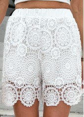 White bottoms,Plain Color bottoms,White Straight Leg Elastic Waist High Waisted Shorts