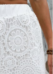 White bottoms,Plain Color bottoms,White Straight Leg Elastic Waist High Waisted Shorts