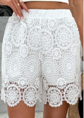 White Straight Leg Elastic Waist High Waisted Shorts