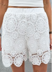 White bottoms,Plain Color bottoms,White Straight Leg Elastic Waist High Waisted Shorts