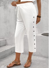 White bottoms,Plain Color bottoms,White Straight Leg Elastic Waist High Waisted Pants