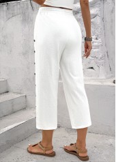 White bottoms,Plain Color bottoms,White Straight Leg Elastic Waist High Waisted Pants