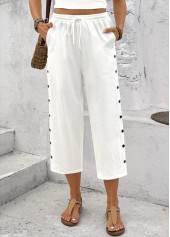 White bottoms,Plain Color bottoms,White Straight Leg Elastic Waist High Waisted Pants