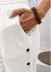 White bottoms,Plain Color bottoms,White Straight Leg Elastic Waist High Waisted Pants