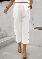 White bottoms,Plain Color bottoms,White Straight Leg Elastic Waist High Waisted Pants