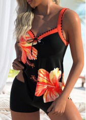 Orange swimwear,Floral swimwear,Plants swimwear,ROTITA V-Neck Orange Floral Print Tankini Top