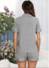 Light Grey loungewear,Contrast Color loungewear,Light Grey Turn Down Collar Lounge Top and Shorts