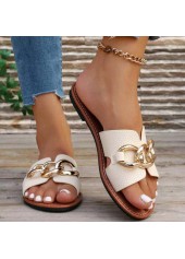 White shoes,Contrast Color shoes,White Color Falt Open Toe Sliders
